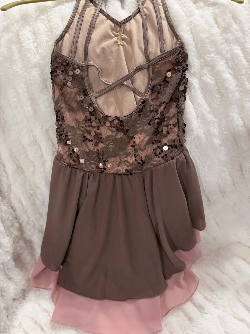Weissman “Fake Plastic Trees” Halter Dance Dress in Mauve and Blush